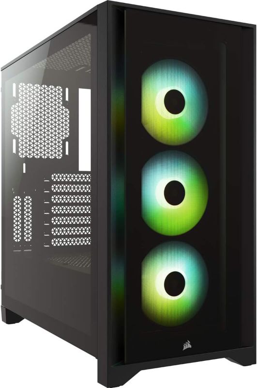 Photo 1 of CORSAIR iCUE 4000X RGB Tempered Glass Mid-Tower ATX PC Case - 3X SP120 RGB Elite Fans - iCUE Lighting Node CORE Controller - High Airflow - Black
