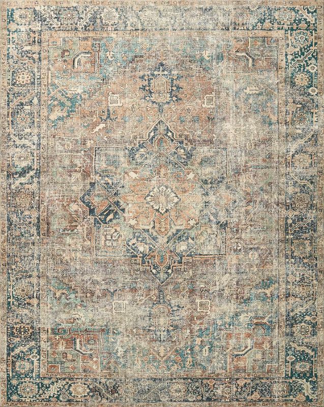 Photo 1 of Loloi II Margot Collection MAT-02 Terracotta / Lagoon 8'-6" x 11'-6", .38" Thick, Area Rug, feat.CloudPile, Soft, Durable, Printed, Medallion, Low Pile, Non-Shedding, Easy Clean, Living Room Rug
