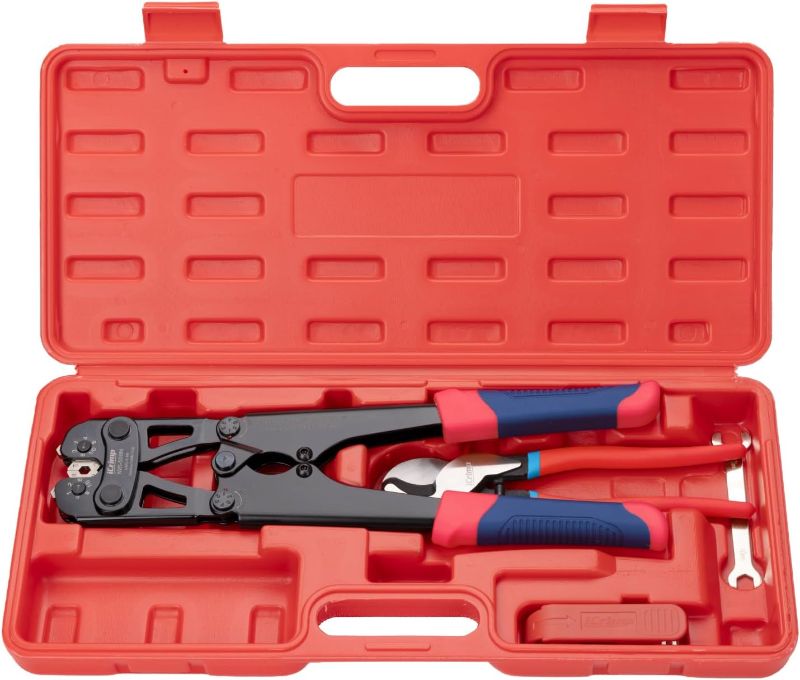 Photo 1 of iCrimp Battery Cable Lug Crimping Tool for 8, 6, 4, 2, 1, 1/0 AWG Copper Cable Lugs, with Wire Cutter and Stripper, Battery Terminal Crimper
