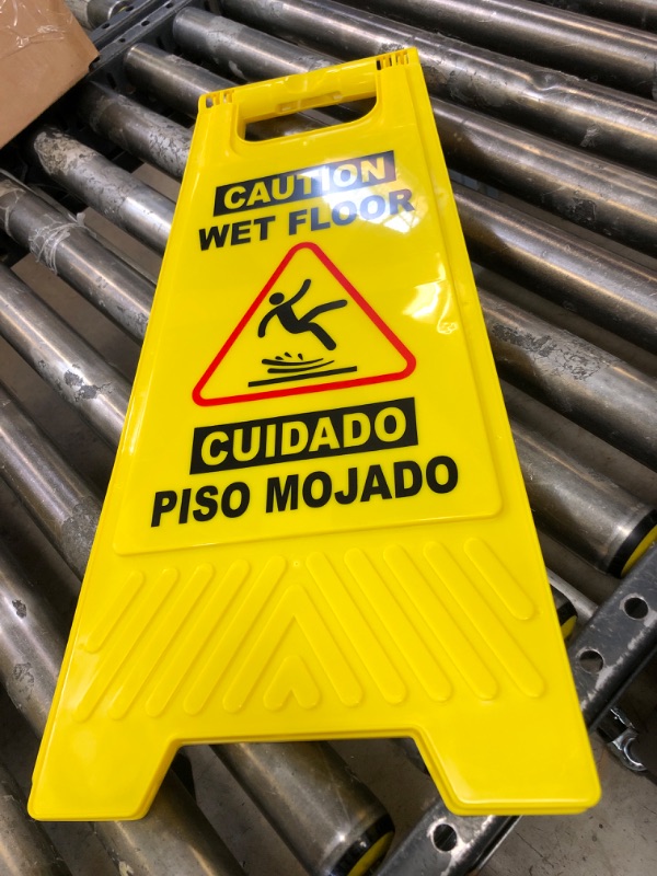Photo 1 of Caution Wet Floor Sign, Bilingual Double-Sided Safety Warning Signs,A Frame Safety Wet Floor Signs Commercial,Yellow,24 Inches 