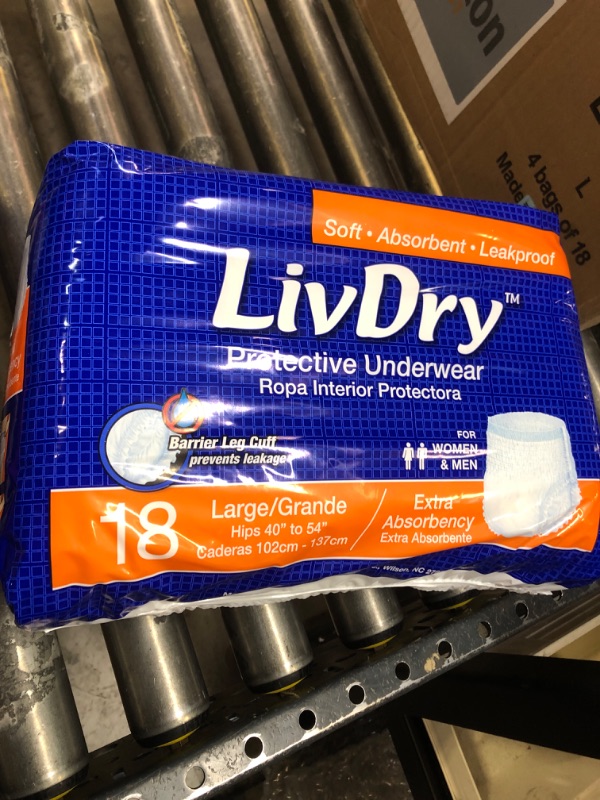 Photo 1 of LivDry Adult Incontinence Underwear, Extra Absorbency Adult Diapers, Leak Protection, Large 18 ct 
