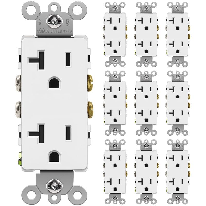 Photo 1 of BESTTEN 10 Pack 20 Amp Decorator Wall Receptacle Outlet, Non-Tamper-Resistant, 20A/125V/2500W, Residential and Commercial Use, UL Listed, White