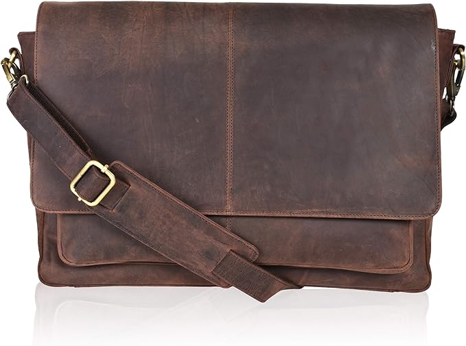 Photo 1 of Oak Leathers Leather Messenger Bag for Men and Women - Laptop Briefcase Bag For College, Office, Adjustable Shoulder Strap