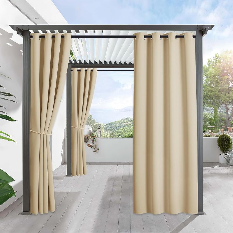 Photo 1 of RYB HOME Outdoor Curtains Waterproof - Indoor Outdoor Blackout Privacy Curtains for Patio, 1 Piece, W 52 x L 108 inches, Biscotti Beige