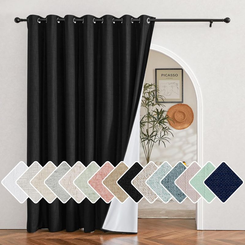 Photo 1 of NICETOWN Vintage Open Linen Weave Flax Thermal Curtains, 100% Blackout Curtains 84 inches Long for Dining Room, Soundproof Window Treatment Drapes for Hall Room, Black, 100" Wide Per Panel