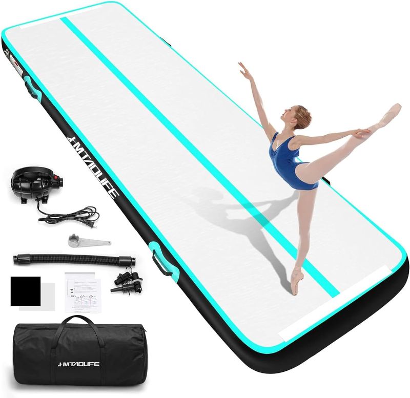Photo 1 of Gymnastics Mat Air Tumble Track, 6.6/10/13/16/20ft Inflatable Training Mat for Kids, 4/8 inch Thickness Floor Mat with Pump, Cheerleading/Home/Water Fun/Train