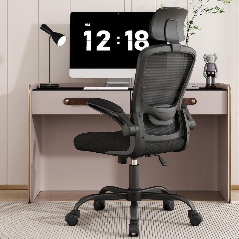 Photo 1 of Mimoglad Home Office Chair, Ergonomic Desk Chair with Adjustable Lumbar Support, High Back Computer Chair- Adjustable Headrest with Flip-Up Arms, Swivel Task Chair for Home Office (Black)