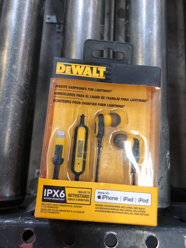 Photo 2 of DEWALT Earphones for Lightning — Apple Compatible Wired Headphones — Jobsite Water-Resistant Earphones for iPhone — Wired Headphones for iPhone