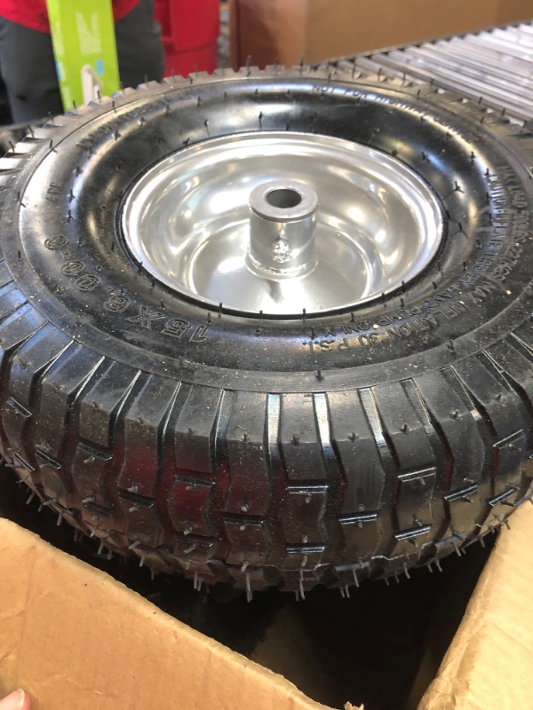 Photo 4 of 15 x 6.00-6" Lawn Mower Front Tire with Tube and Rim,3” Centered Hub and 3/4” Bushings Tractor Turf Tire for Riding Mowers (15x6.00-6-Tube with Rim-white)