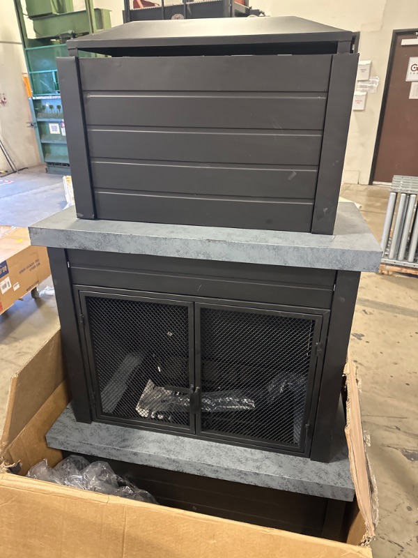 Photo 4 of MISSING BOX 2 ---- Sunjoy Outdoor Fireplace, Patio Wood Burning Steel Fireplace with Chimney, Log Holders, Fireplace Tool and PVC Cover, Black