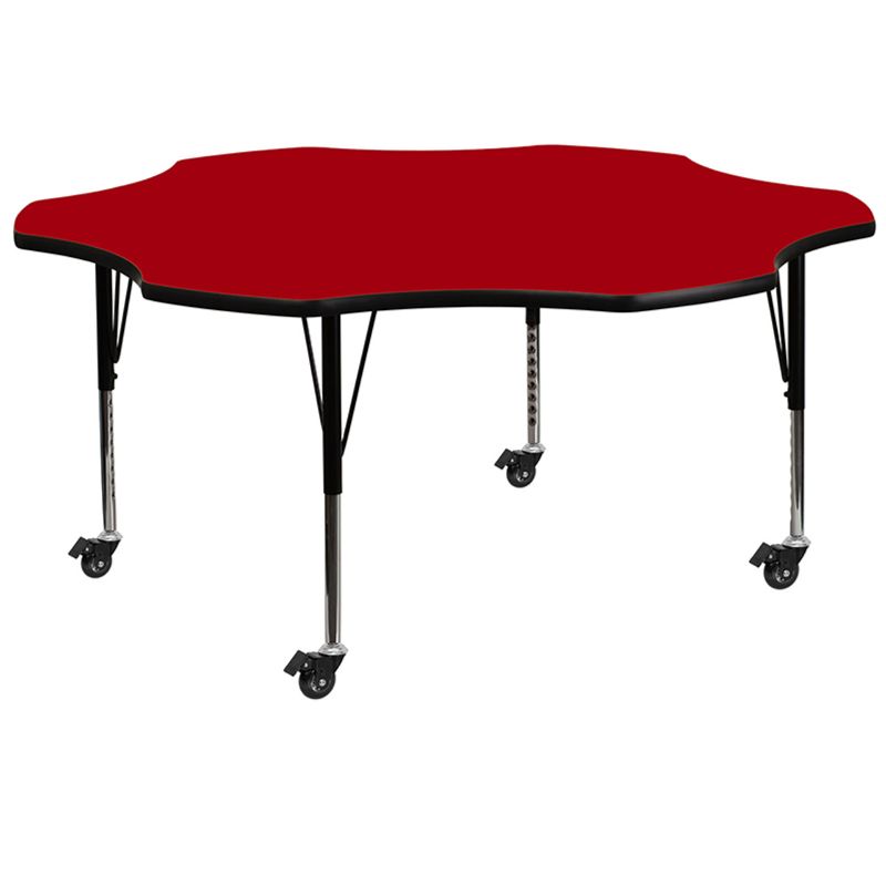 Photo 1 of FLASH FURNITURE MOBILE 60" FLOWER RED THERMAL LAMINATE ACTIVITY TABLE HEIGHT ADJUSTABLE SHORT LEGS, MODEL#xu-a60-flr-redyel-ther-gg    REVERSIBLE TABLE