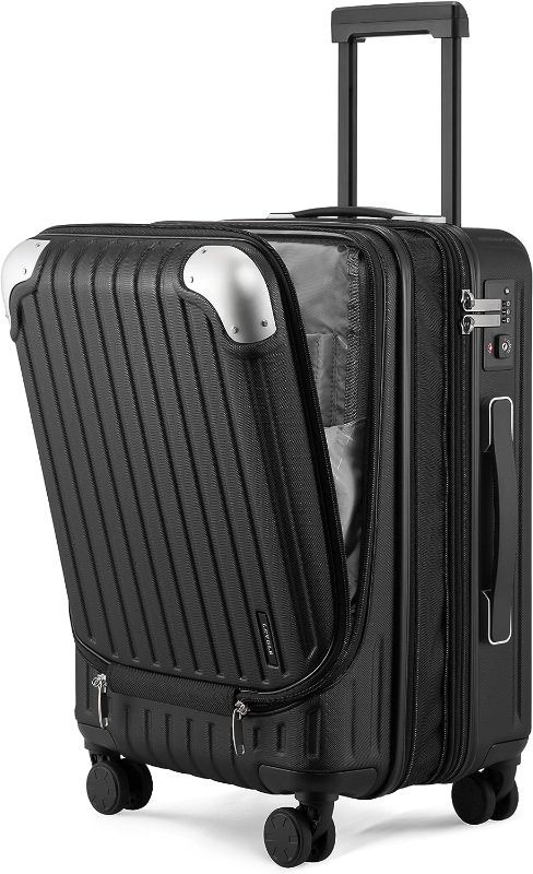 Photo 1 of LEVEL8 Grace EXT Hardside Carry On Luggage with Front Compartment, Expandable Suitcases with Wheels, Lightweight Carry On Suitcase for Airplane, TSA Lock Approved - Black, 20-Inch
