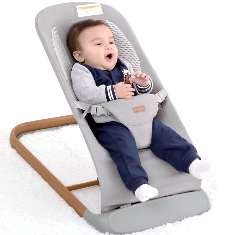 Photo 1 of AMKE CooCon Baby Bouncer,Ergonomic Bouncer Seat for Babies with 3 Recline Positions,Portable Newborn Bouncer Seat, Mesh Design Bouncers for Infants,Gray
