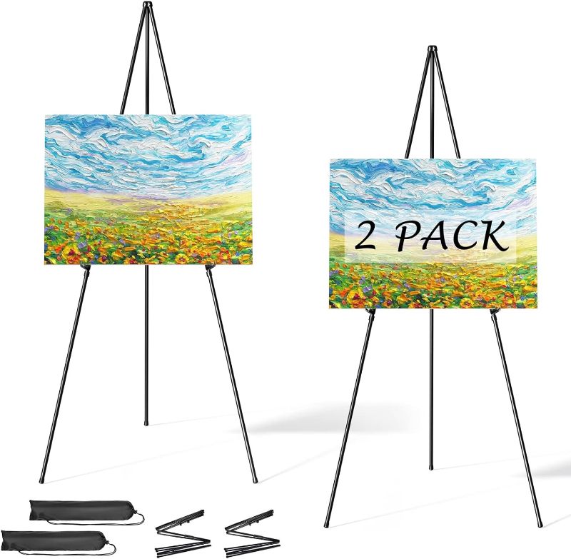 Photo 1 of Easel Stand for Display, Aredy 63" Portable Painting Easel, Lightweight Metal Easels for Painting Canvas, Wedding Sign (2 Pack)
