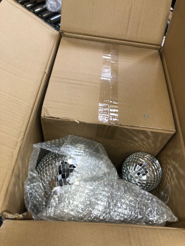Photo 2 of 4 Pack Large Disco Ball Silver Hanging Disco Balls Reflective Mirror Ball Ornament for Party Holiday Wedding Dance and Music Festivals Decor Club Stage Props (12 Inch, 8 Inch, 6 Inch, 4 Inch)
