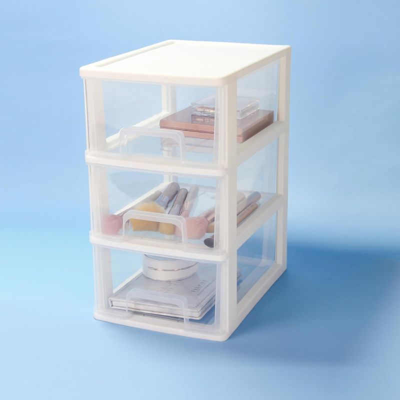 Photo 1 of 3 Layers Drawer Organizer, Plastic Small Makeup Storage Organizer, Desktop Organizer for Home, Office (White-P3T)
