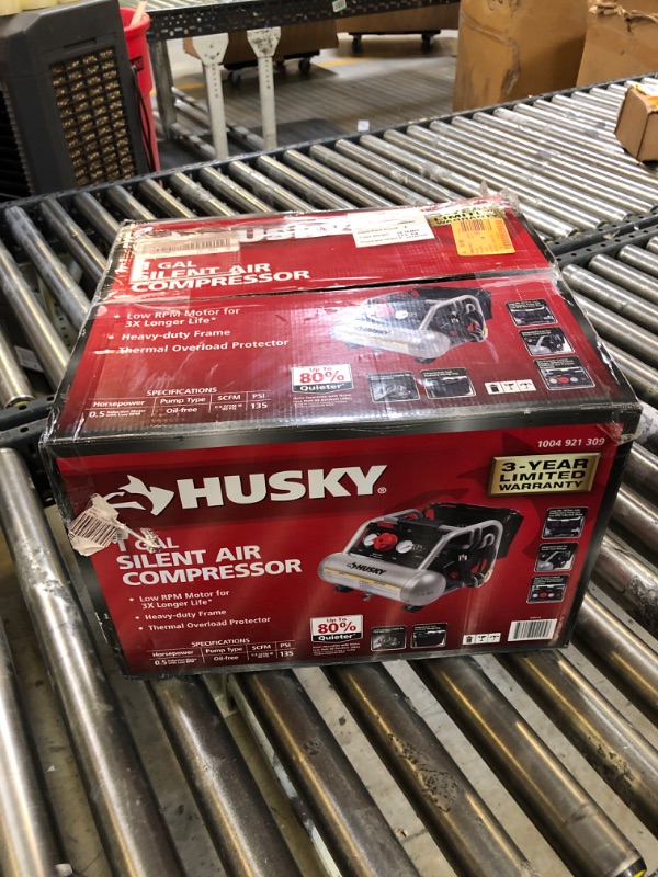 Photo 2 of Husky 1 Gal. Portable Electric-Powered Silent Air Compressor (NEW, PROTECTIVE SEAL ON)