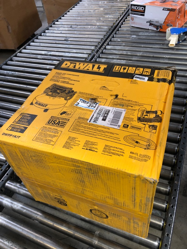 Photo 2 of DEWALT DWFP1KIT 18 Gauge Brad Nailer and 6 Gallon Oil-Free Pancake Air Compressor Combo Kit (USED, UNABLE TO TEST)
