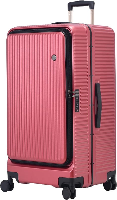 Photo 1 of 29 Inch Aluminum Checked Luggage with Side Opening YKK Zipper, 40 * 37 * 77cm, 113L, Lightweight Hardshell ABS+PC Suitcase with TSA Lock, 360° Universal Wheels, Wine Red
