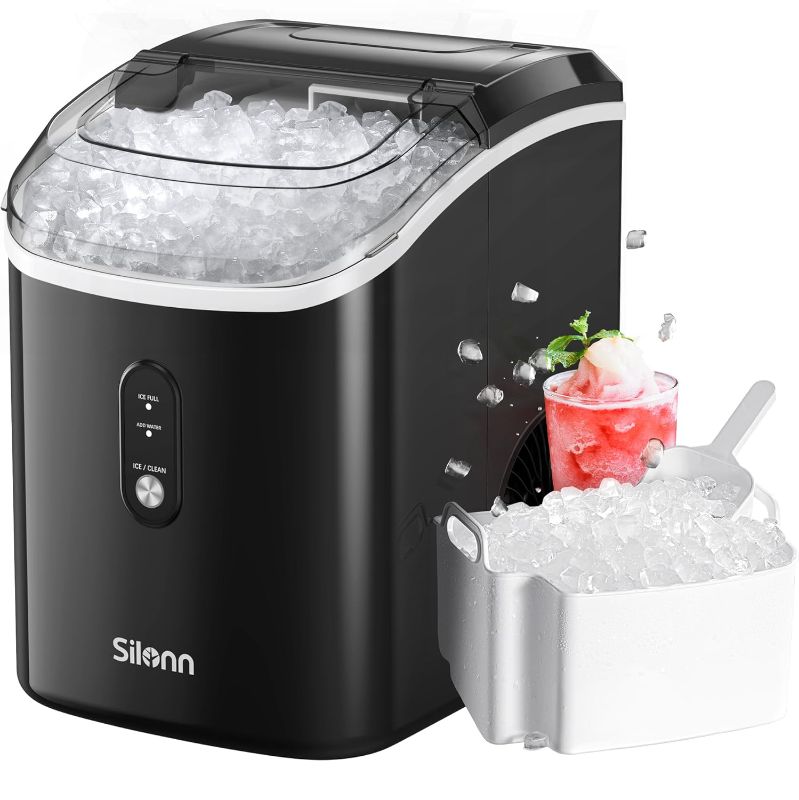 Photo 1 of Nugget Countertop Ice Maker, Silonn Chewable Pellet Ice Machine with Self-Cleaning Function, 33lbs/24H for Home, Kitchen, Office, Black
