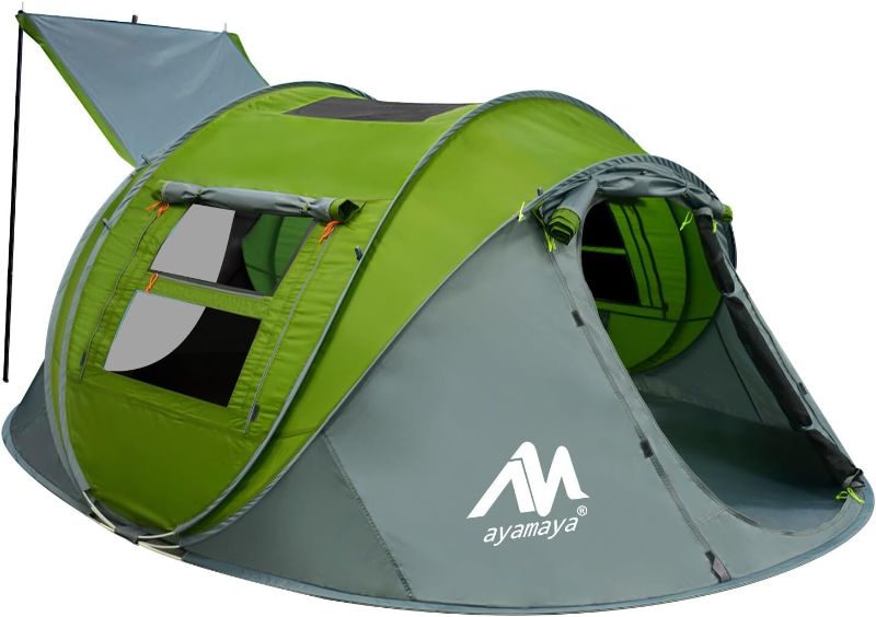 Photo 1 of 4 Person Pop Up Tents for Camping - AYAMAYA Waterproof Instant Family Tents with Skylight & Removable Rainfly, Upgraded Large Size with 2 Doors -Automatic Easy Setup Beach Tent with Poles
