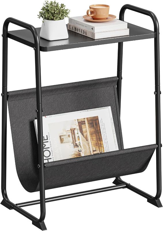 Photo 1 of Huuger Small Side Table with Magazine Sling, Narrow End Table, Small Nightstand with Felt Pads, Bedside Table, for Bedroom, Living Room, Bathroom, Small Space, Black
