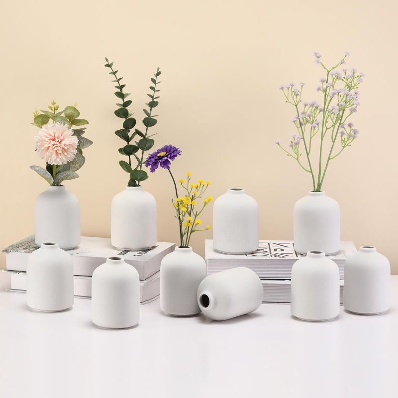 Photo 1 of Roshtia White Vases for Decor White Ceramic Vases for Home Wedding Boho Vases Modern Ceramic Vases for Pampas Grass Minimalist Farmhouse Decor Vases Office Table (Cute,2.9 x 4.0 in) Cute 2.9 x 4.0 In ------ 1 pack 