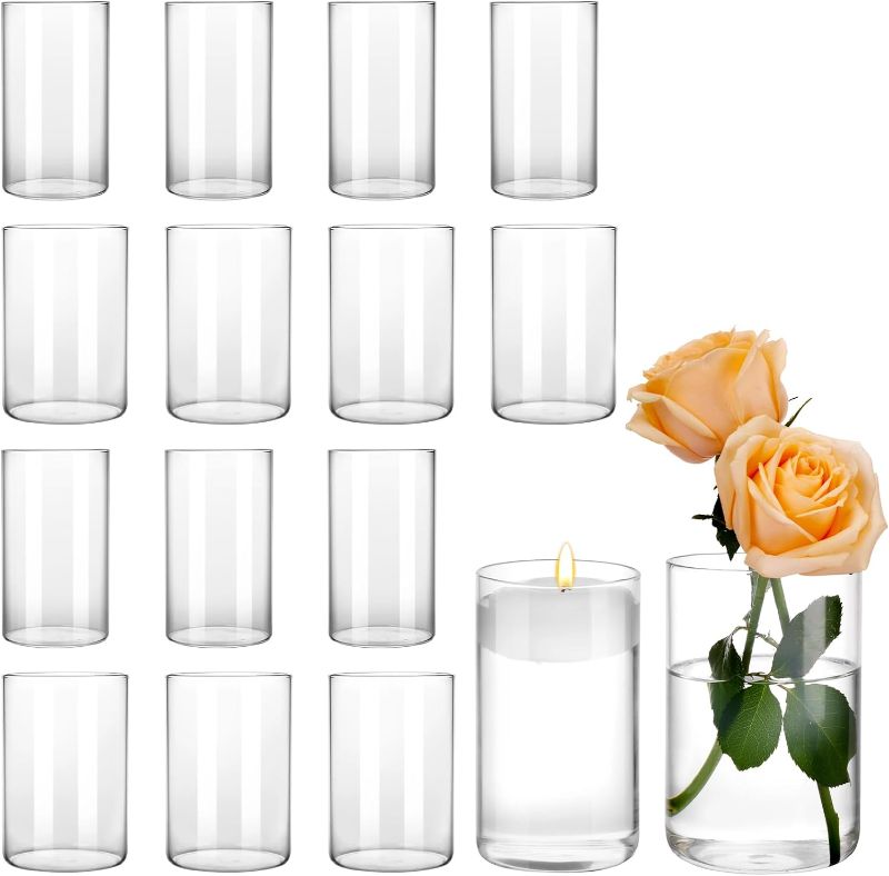 Photo 1 of CUCUMI 16pcs Glass Cylinder Vases for Flowers 6 Inch Tall Clear Vases for Centerpieces Wedding Decorations 2 Diameters Hurricane Floating Candle Holder Modern Simple Vases Formal Dinners Home Decor
