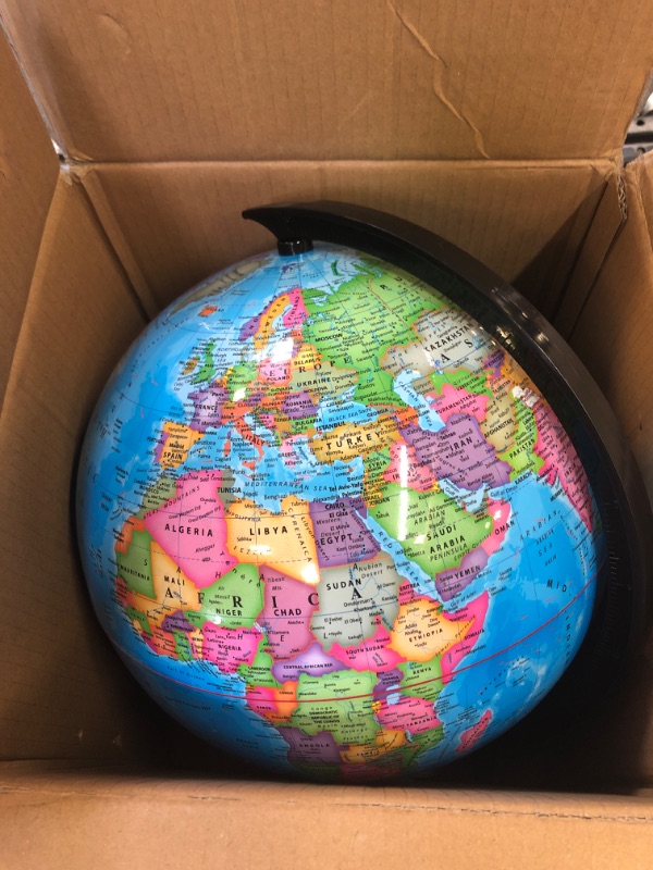 Photo 2 of World Globe with Stand, 13" Desk Classroom Decorative Globe for Students & Geography Teachers, 360° Horizontal Rotation, Full Length 19.7 inch World Globe Map with Clear Text Markings, Blue