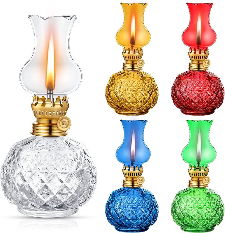Photo 1 of 5 Pieces Kerosene Lamp Oil Lamps for Indoor Adjustable Switch Glass Oil Lanterns Burner Vintage Antique Hurricane Lamps Decorative for Home Desktop Decor Emergency(Crystal Style)
