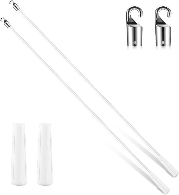 Photo 1 of Bokon 2 Pieces White Fiberglass Blind Wand Vertical Blinds Replacement Parts Blinds Stick Replacement with Hook and Handle Curtain Stick Blind Tilt Wand for Window Opener Accessory (24 Inch)
