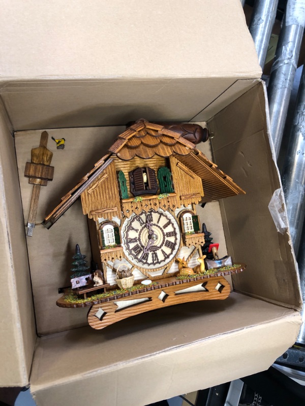 Photo 2 of Cuckoo-Palace German Cuckoo Clock - Blackforest Hillside Chalet with Wonderful Animals with Quartz Movement - 10 1/4 inches Height