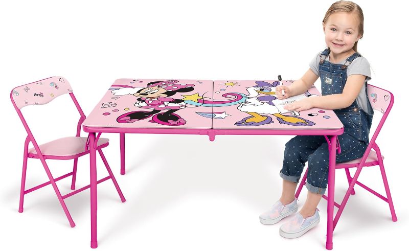 Photo 1 of Minnie Mouse Kids Folding Table & Chairs Set for Kid and Toddler 36 Months Up To 7 years, Includes: 1 Table (36"L x 24"W x 20"H), 2 Chairs (13"L x 13.5"W x 21"H) Weight Limit: 70 lb
