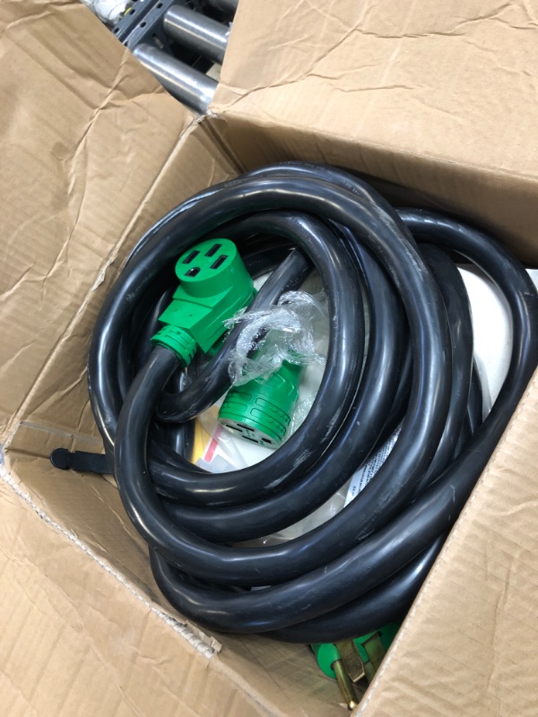 Photo 2 of addlon 50 Amp 25 Feet RV/EV Extension Cord with Adapter 30M/50F, Heavy Duty 6/3+8/1 STW AWG Gauge 4 Prong Power Cord, NEMA 14-50P to 14-50R, Tesla Model 3-S-X-Y,Black-Green, ETL Listed
