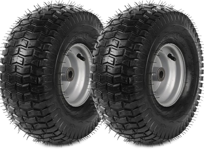 Photo 1 of AR-PRO (2 Pack) 15 x 6.00-6 Lawn Mower Tire and Wheel Set - 15x6-6 Front Tires with Rim Assemblies (4 Ply), 3" Offset Hub and 3/4" Bushings - Compatible with John Deere Riding Mower, Lawn Tractor
