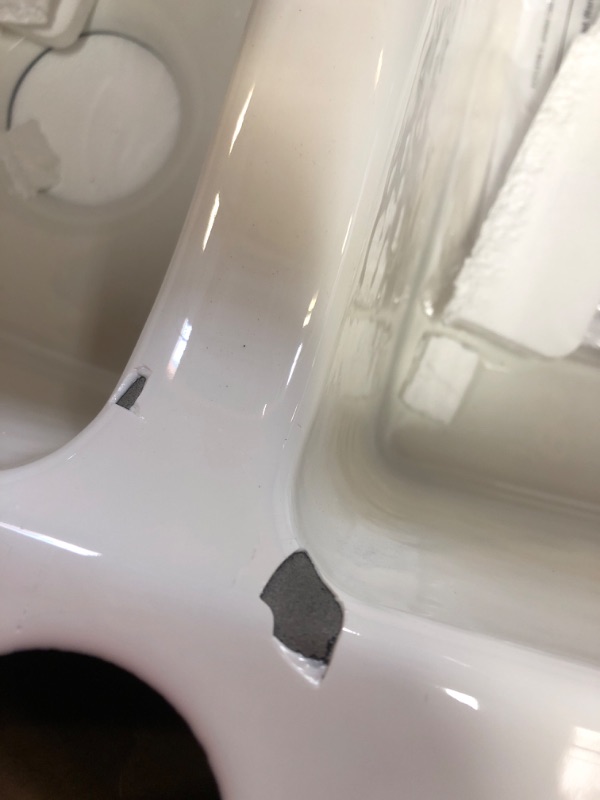 Photo 4 of Cast-iron Chip porcelain -- KOHLER K-5846-5U-0 Brookfield Under-Mount Double-Equal Bowl Kitchen Sink with 5 Oversized Faucet Holes, White