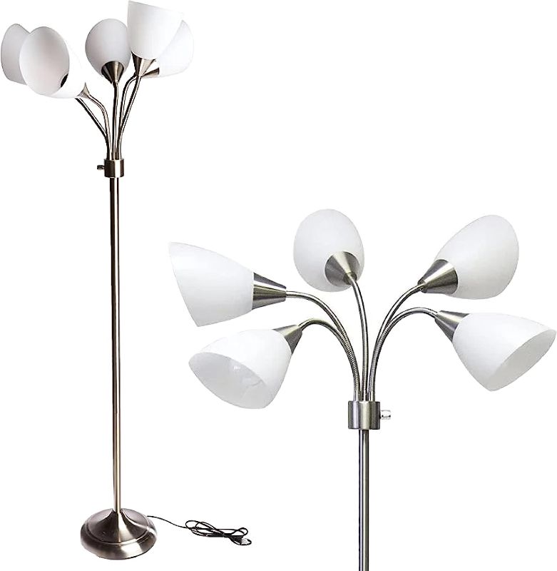 Photo 1 of Missing bulb cover--Adesso 7205-22 Multi-White Shade Floor Lamp, Adjustable Gooseneck Arms, Silver