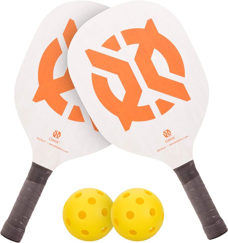 Photo 1 of Onix Recruit Pickleball Starter Set Includes 2 Paddles and 2 Pickleballs For All Ages and Skill Levels to Learn to Play, White, 3.00 x 8.00 x 16.00"