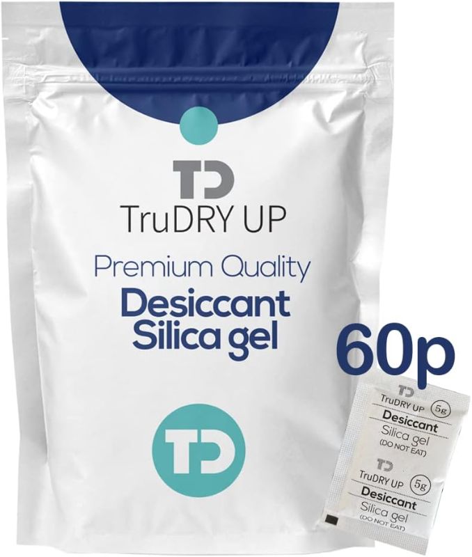 Photo 1 of TruDRY UP 5 Gram [60 packs] Food Grade Silica Gel Packets, Desiccants, Moisture Absorbers-Rechargeable Desiccants Packs, Food, Jewelry Shoes Box, Electronics Storage, Dehumidifier

