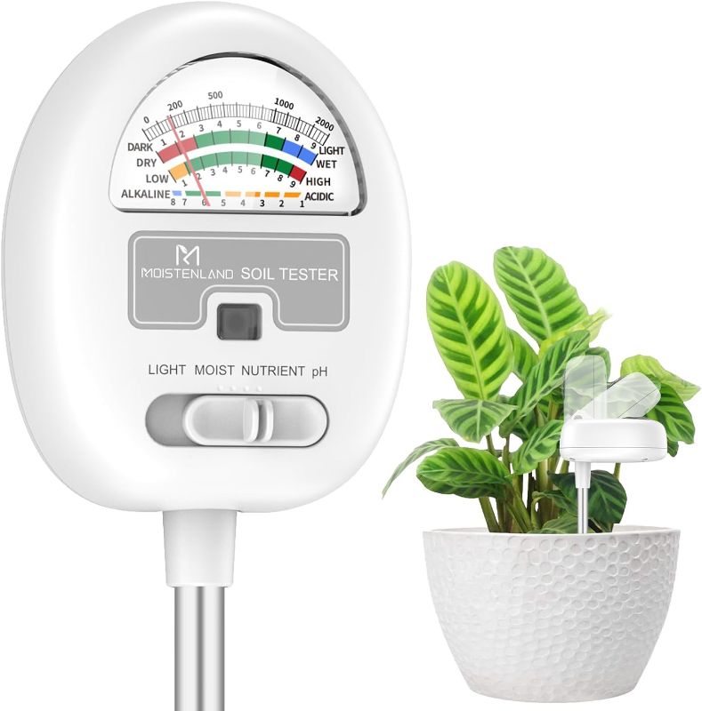 Photo 1 of [Upgraded] Soil Moisture Meter, 4-in-1 Soil pH Tester, Soil Moisture/Light/Nutrients/pH Meter for Gardening, Lawn, Farming, Indoor & Outdoor Plants Use, No Batteries Required
