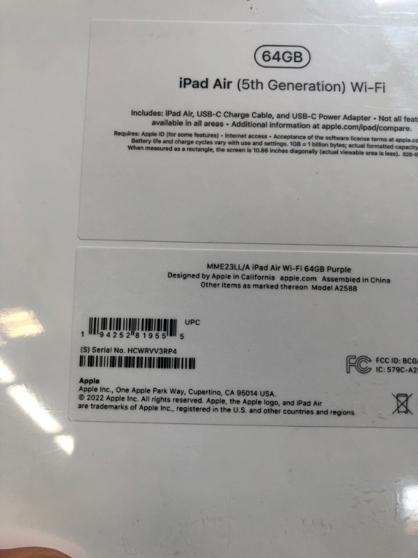 Photo 4 of Apple iPad Air (5th Generation): with M1 chip, 10.9-inch Liquid Retina Display, 64GB, Wi-Fi 6, 12MP front/12MP Back Camera, Touch ID, All-Day Battery Life – Purple
