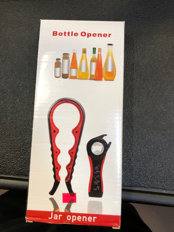 Photo 1 of GOHRAI 6Pcs Bottle Opener Set.2Pcs Heavy Duty Stainless Steel Flat Bottle Opener, 2Pcs Jar Opener Tool and 2Pcs Bottle Opener Keychain (Silver+Black 6pcs)