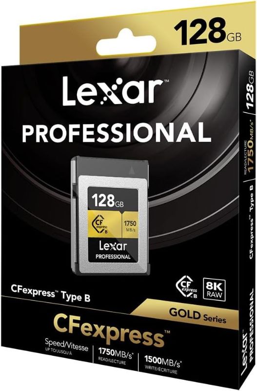 Photo 1 of Lexar 128GB Professional CFexpress Type B Memory Card GOLD Series, Up To 1750MB/s Read, Raw 8K Video Recording, Supports PCIe 3.0 and NVMe (LCXEXPR128G-RNENG)