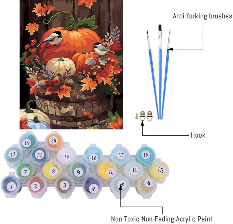 Photo 1 of CEUHROG Fall Paint by Numbers for Adults and Beginner, Halloween Pumpkin Painting by Number Kits On Canvas, Without Frame DIY Oil Painting Acrylic Paints, Home Wall Decor Gift Thanksgiving 12x16inch Varieties Pack of 4