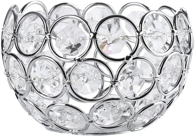 Photo 1 of Crystal Votive Candle Holder, Silver Crystal Tea Light Candle Holder Decorative Centerpieces Candle Lantern for Wedding, Thanksgiving Day Tealight Candle Holder(Bowl) Pack of 10