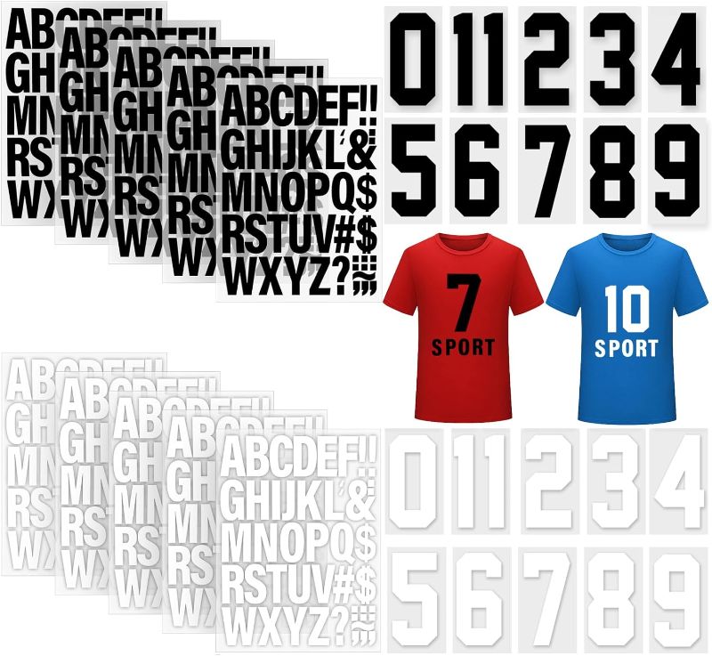 Photo 1 of 32 Sheets 462 Pieces Iron on Letters and Numbers, 8 Inch 0-9 Iron on Numbers & 2 Inch A-Z Heat Transfer Vinyl Letters for Clothing DIY Crafts Team Uniform Sports Football Basketball T-Shirt Printing