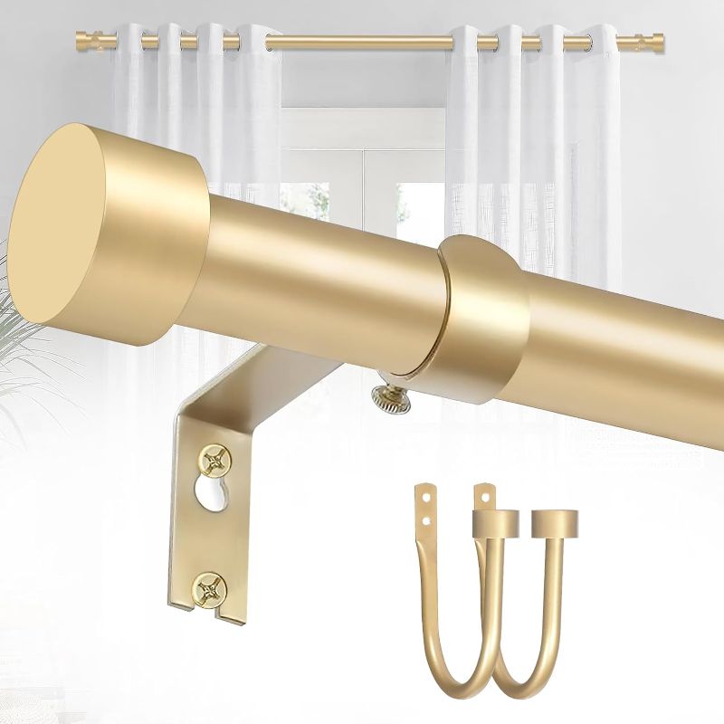 Photo 1 of Gold Curtain Rod for Window 36-72’’(3-6ft), YNL Long Drapery Rods with 2PCS Curtain Holdbacks, Adjustable Heavy Duty Curtain Rod with Cap Finials, Gold Modern Curtain Rod
