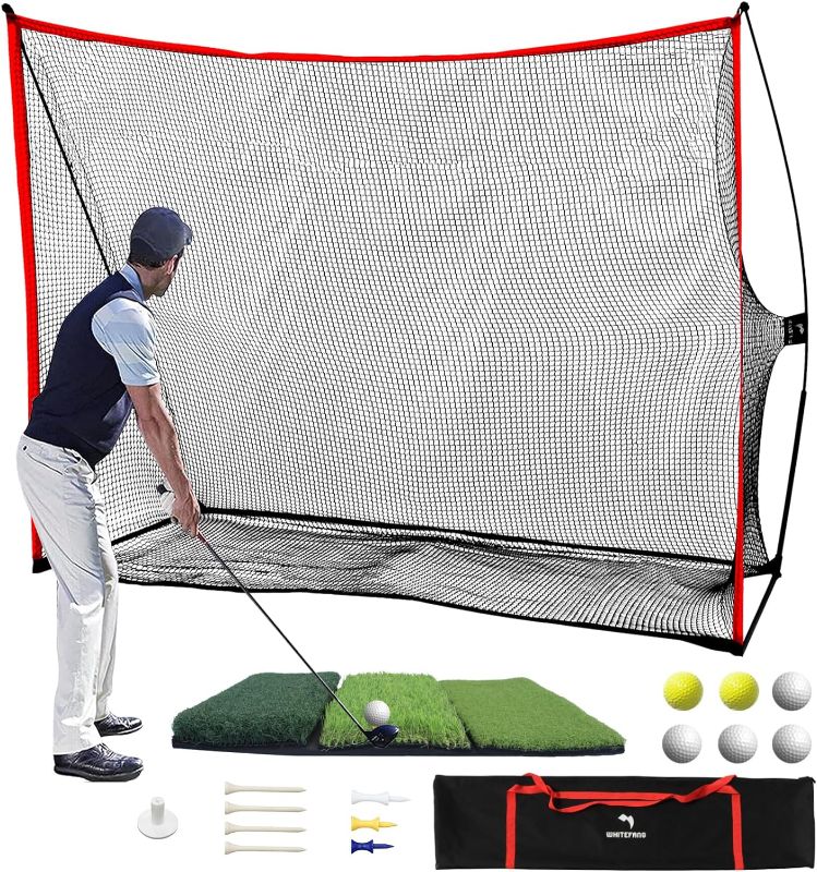 Photo 1 of Golf Net Bundle Golf Practice Net 10x7 feet with Golf Chipping Nets Golf Hitting Mat & Golf Balls Packed in Carry Bag for Backyard Driving Indoor Outdoor
