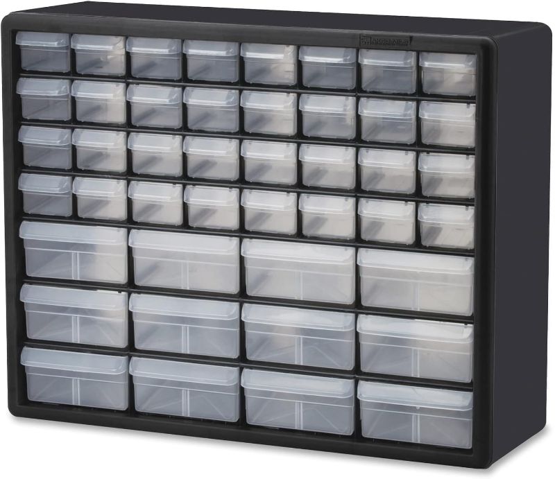 Photo 1 of Akro-Mils 10144, 44 Drawer Plastic Parts Storage Hardware and Craft Cabinet, 20-Inch W x 6.37-Inch D x 15.81-Inch H, Black
