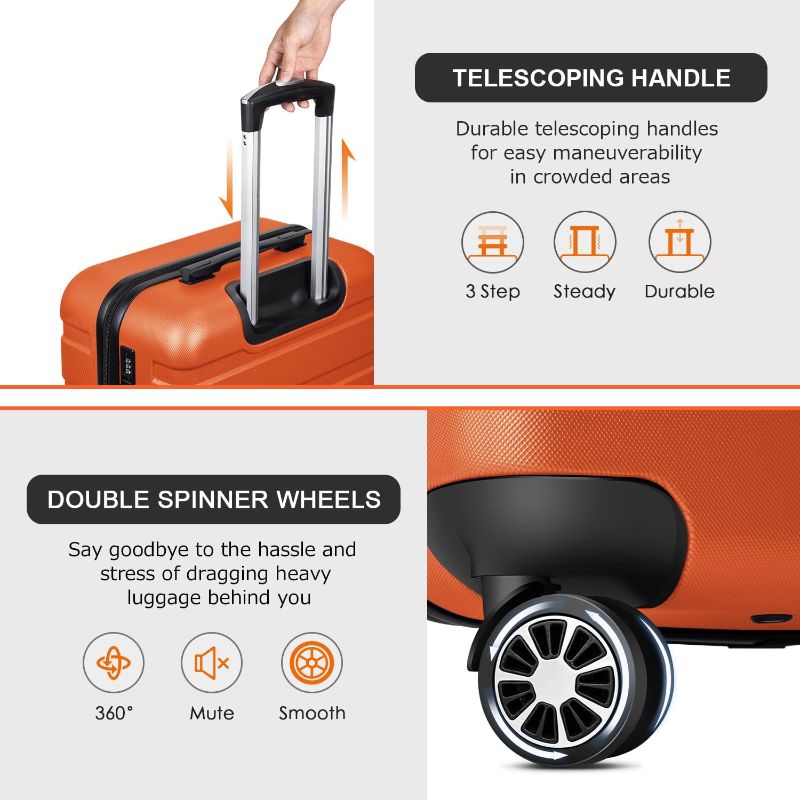 Photo 1 of YEMENREN Luggage Sets Hardside Lightweight Suitcase with Spinner Wheels TSA Lock, 3-Piece Set (20/24/28), Orange

